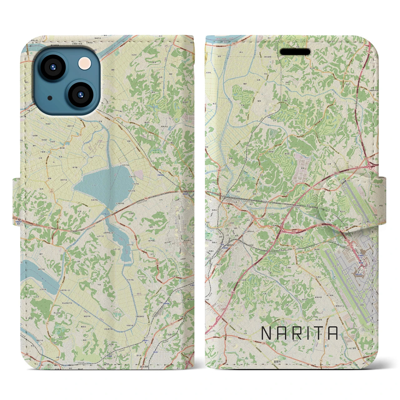 【成田(千葉県)】地図柄iPhoneケース(手帳タイプ)ナチュラル・iPhone 13 用
