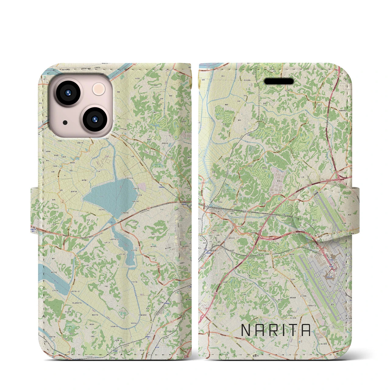 【成田(千葉県)】地図柄iPhoneケース(手帳タイプ)ナチュラル・iPhone 13 mini 用
