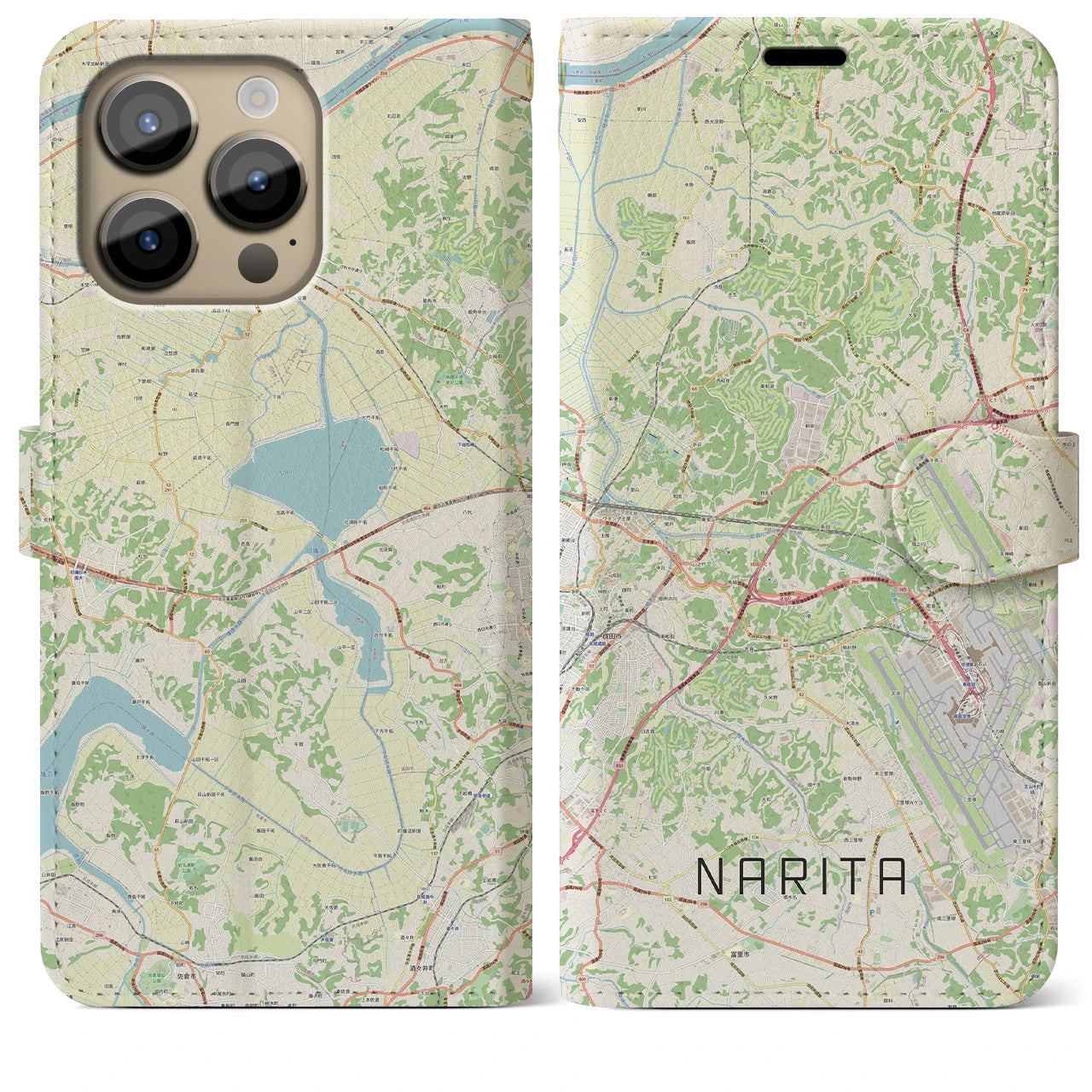 【成田(千葉県)】地図柄iPhoneケース(手帳タイプ)ナチュラル・iPhone 14 Pro Max 用
