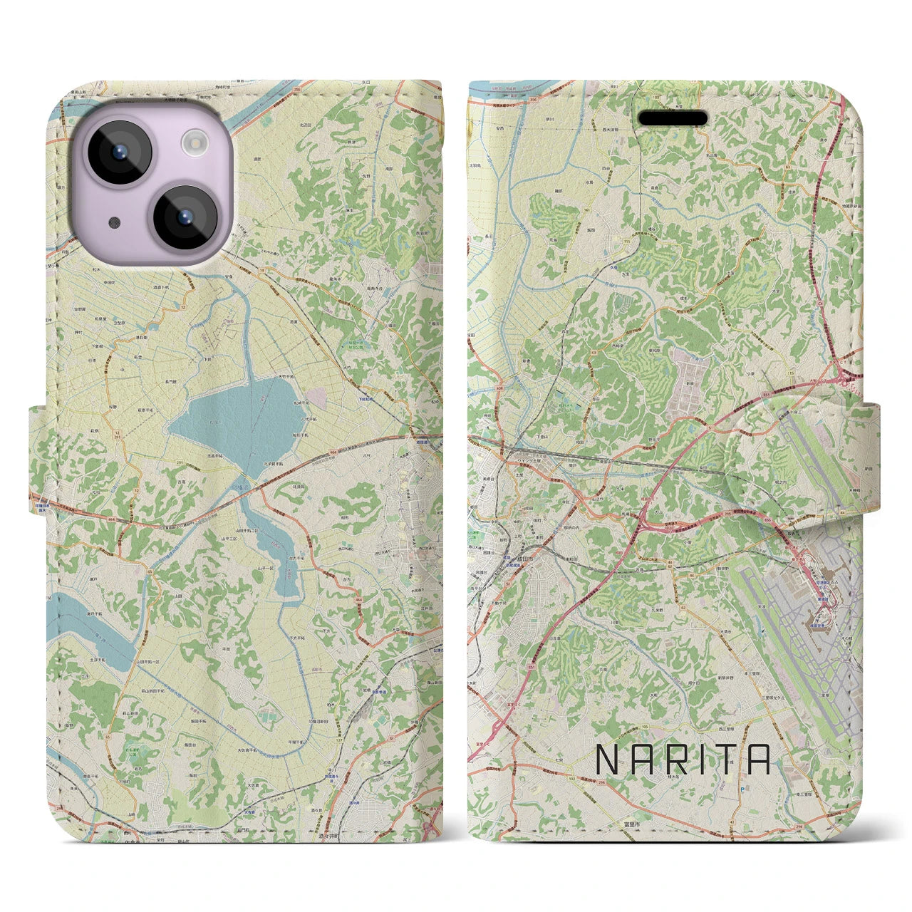 【成田(千葉県)】地図柄iPhoneケース(手帳タイプ)ナチュラル・iPhone 14 用