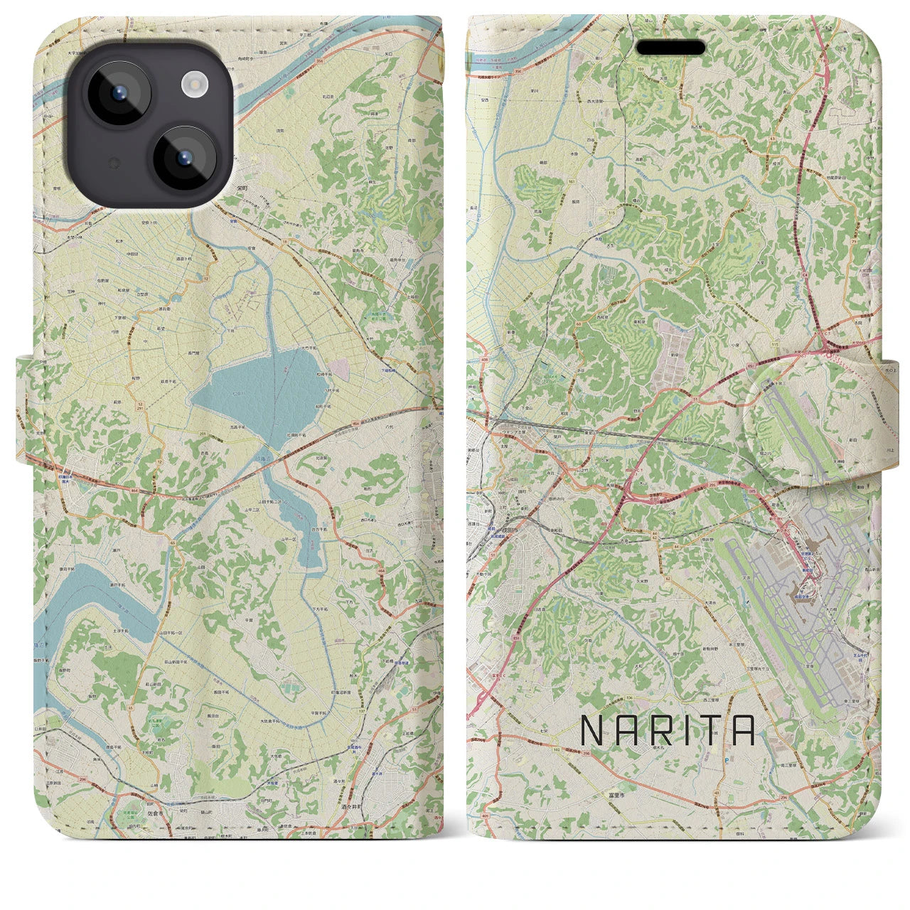 【成田(千葉県)】地図柄iPhoneケース(手帳タイプ)ナチュラル・iPhone 14 Plus 用