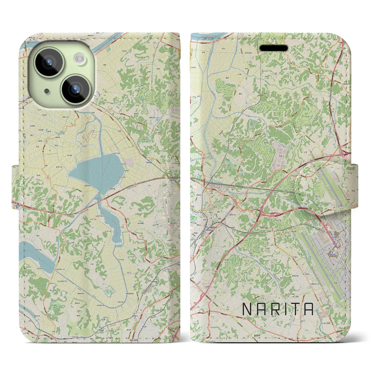 【成田(千葉県)】地図柄iPhoneケース(手帳タイプ)ナチュラル・iPhone 15 用