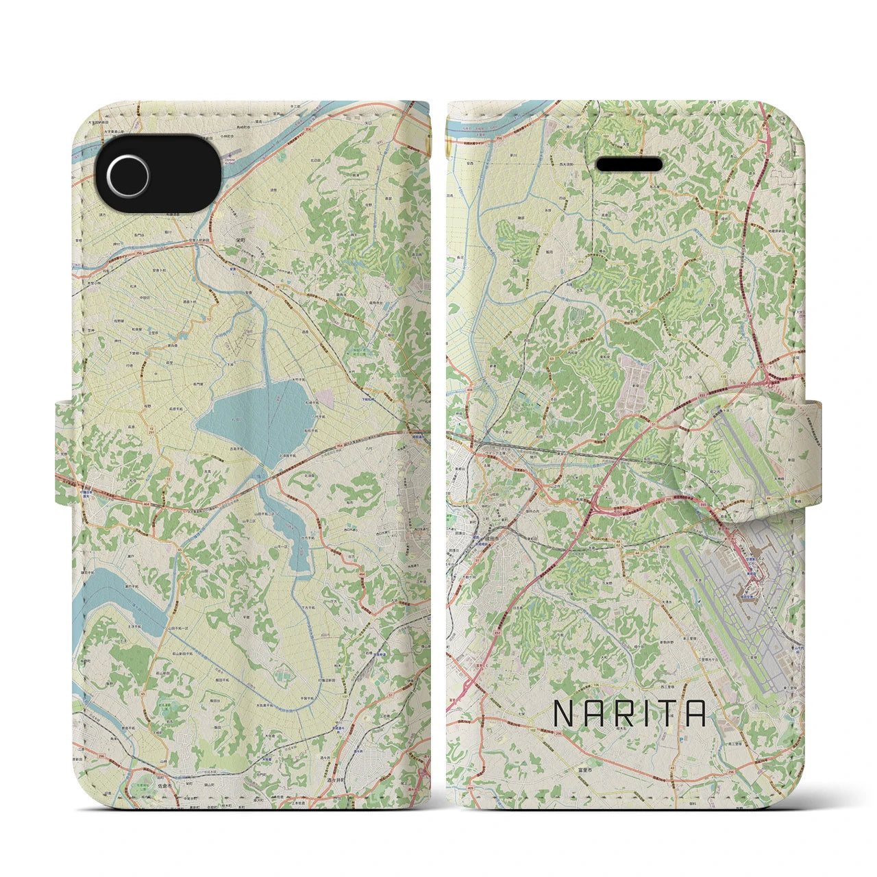 【成田(千葉県)】地図柄iPhoneケース(手帳タイプ)ナチュラル・iPhone SE(第3 / 第2世代) / 8 / 7 / 6s / 6 用