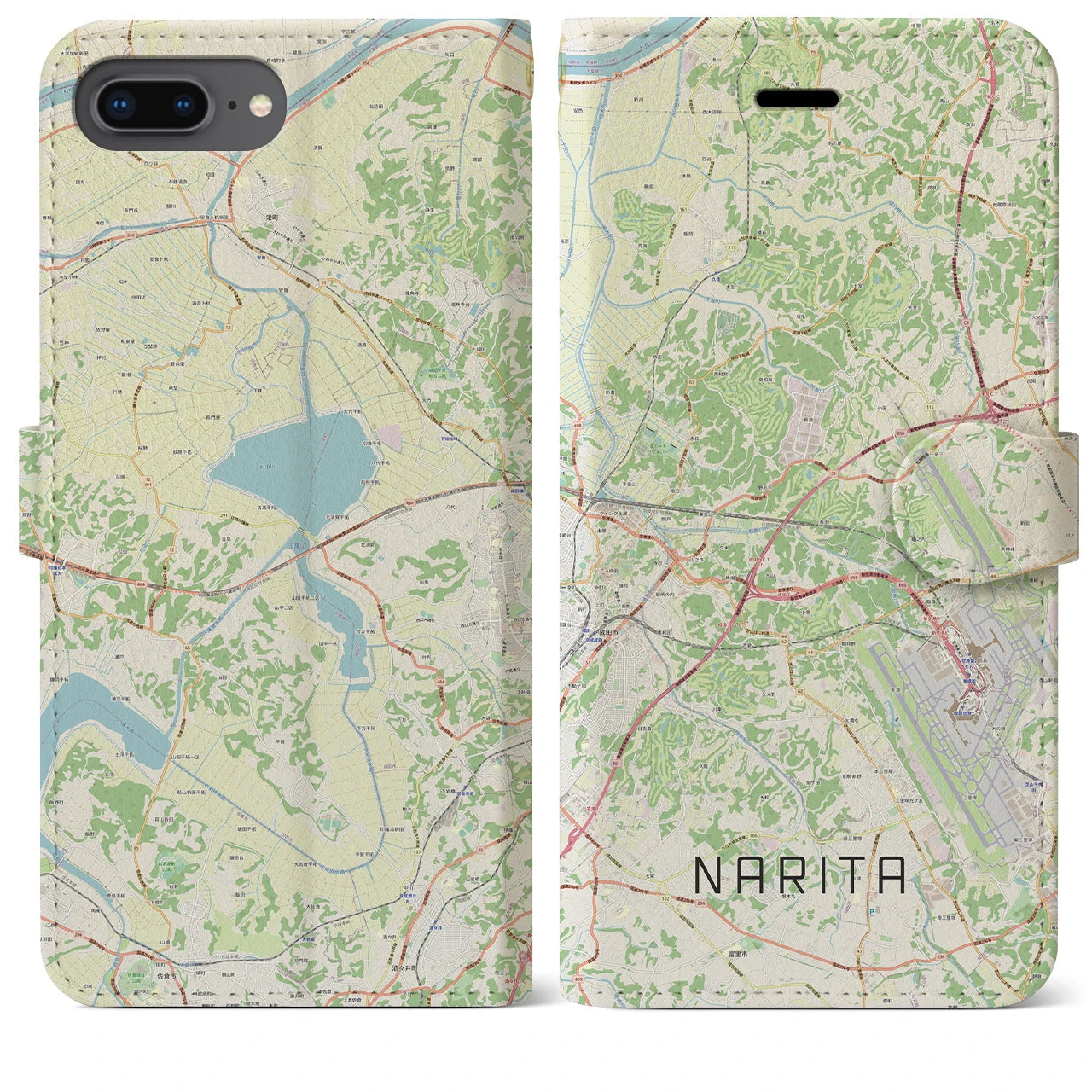 【成田(千葉県)】地図柄iPhoneケース(手帳タイプ)ナチュラル・iPhone 8Plus /7Plus / 6sPlus / 6Plus 用