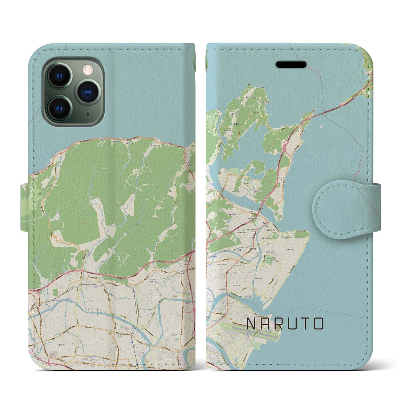 【鳴門(徳島県)】地図柄iPhoneケース(手帳タイプ)ナチュラル・iPhone 11 Pro 用