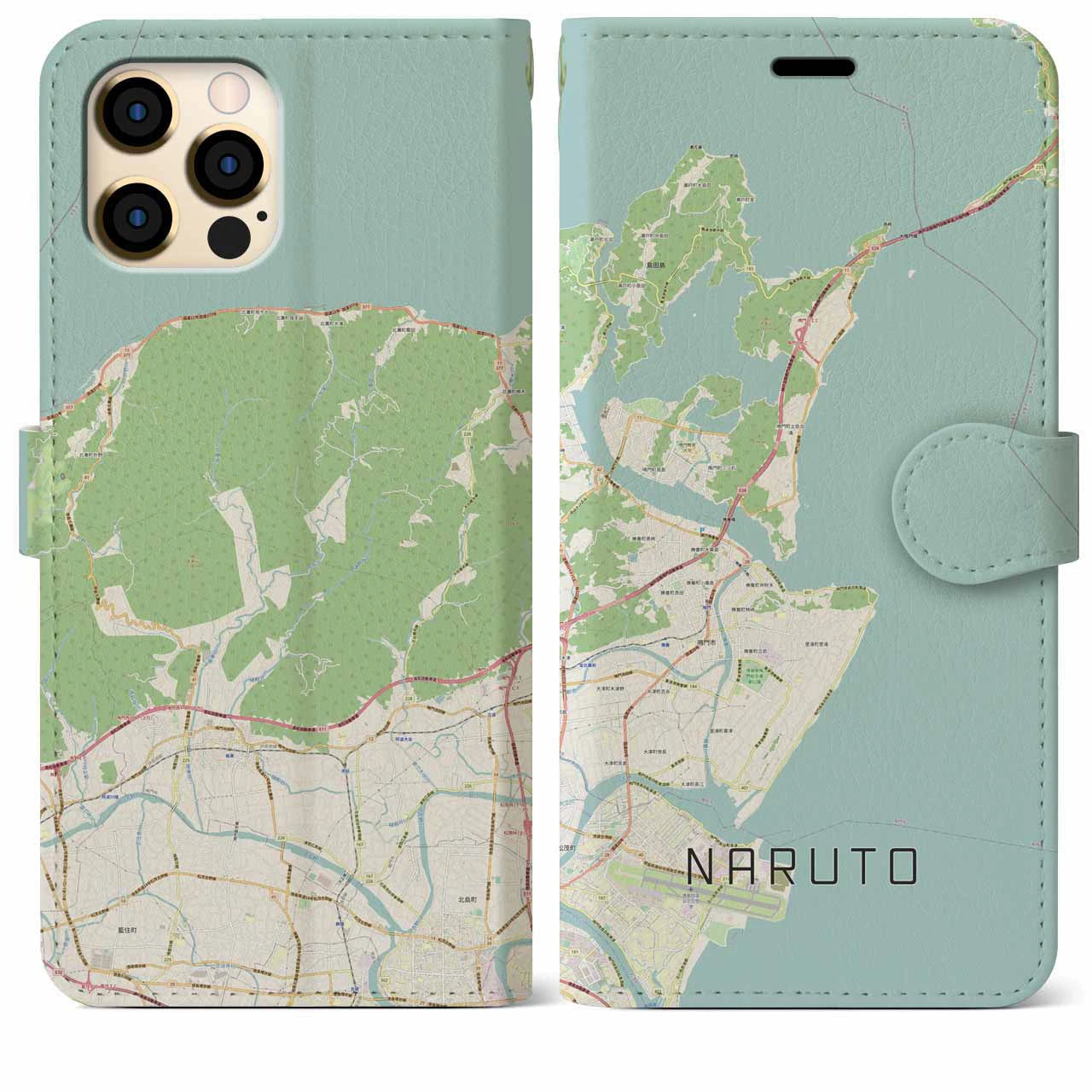 【鳴門(徳島県)】地図柄iPhoneケース(手帳タイプ)ナチュラル・iPhone 12 Pro Max 用