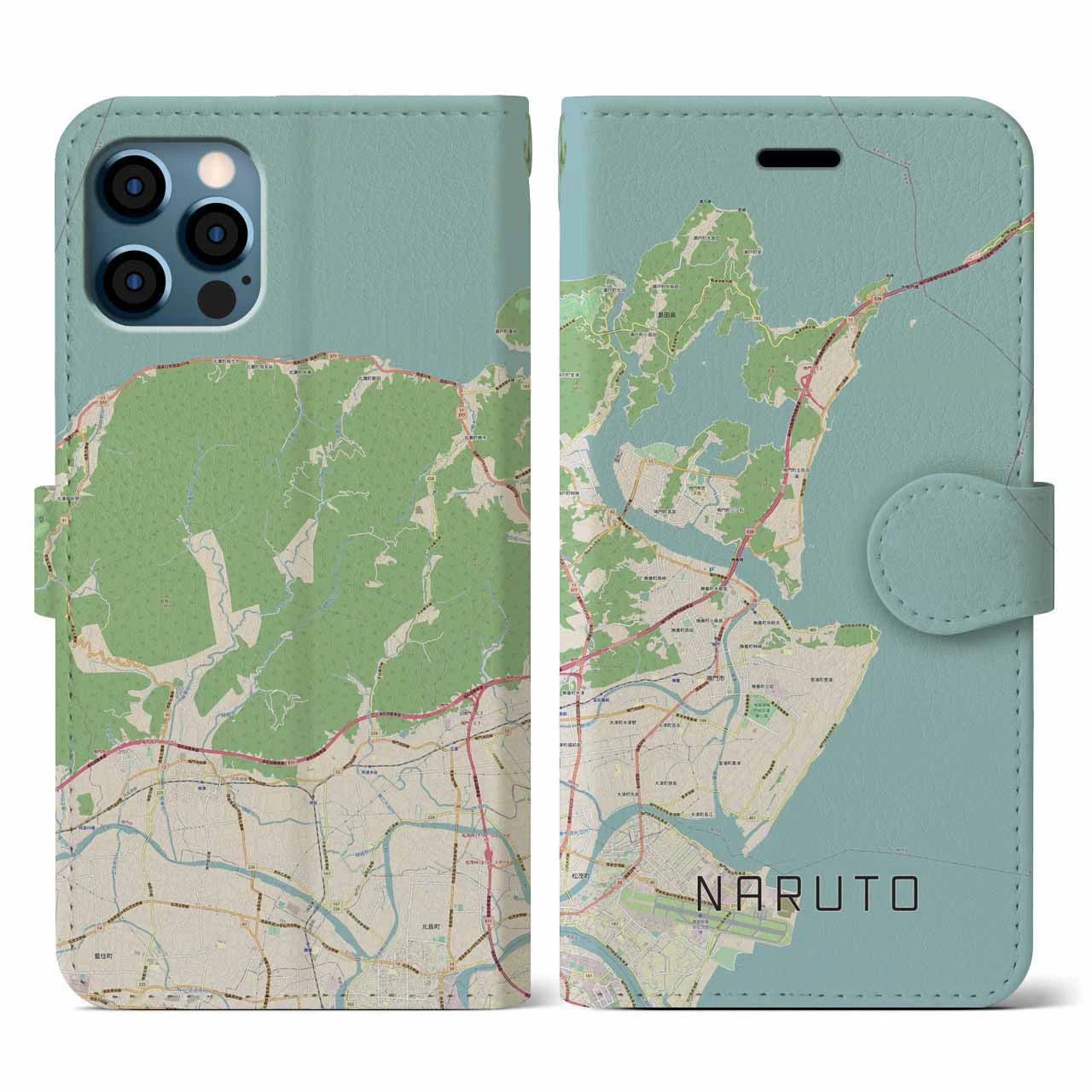 【鳴門(徳島県)】地図柄iPhoneケース(手帳タイプ)ナチュラル・iPhone 12 / 12 Pro 用
