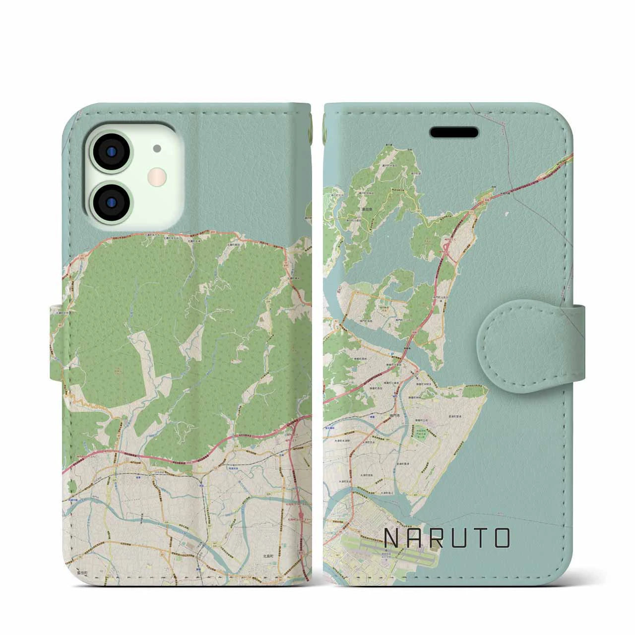 【鳴門(徳島県)】地図柄iPhoneケース(手帳タイプ)ナチュラル・iPhone 12 mini 用