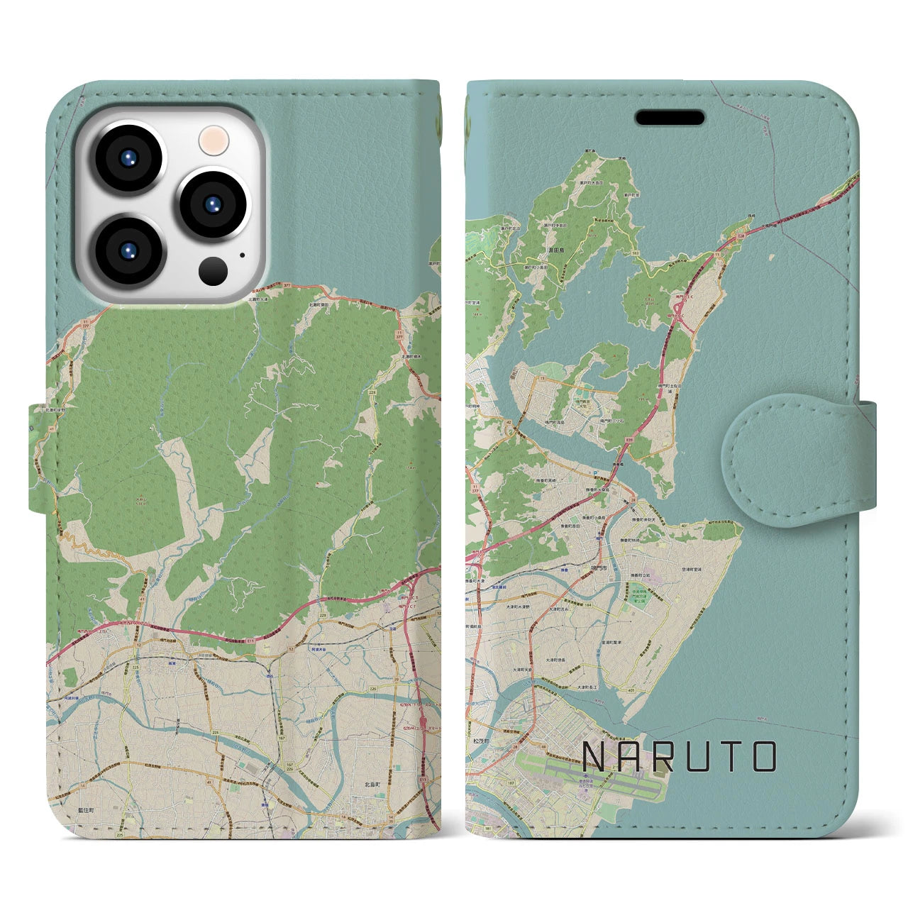 【鳴門(徳島県)】地図柄iPhoneケース(手帳タイプ)ナチュラル・iPhone 13 Pro 用