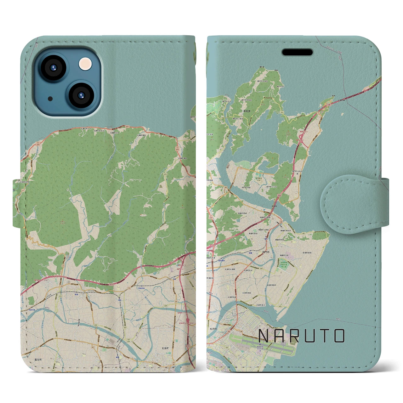 【鳴門(徳島県)】地図柄iPhoneケース(手帳タイプ)ナチュラル・iPhone 13 用
