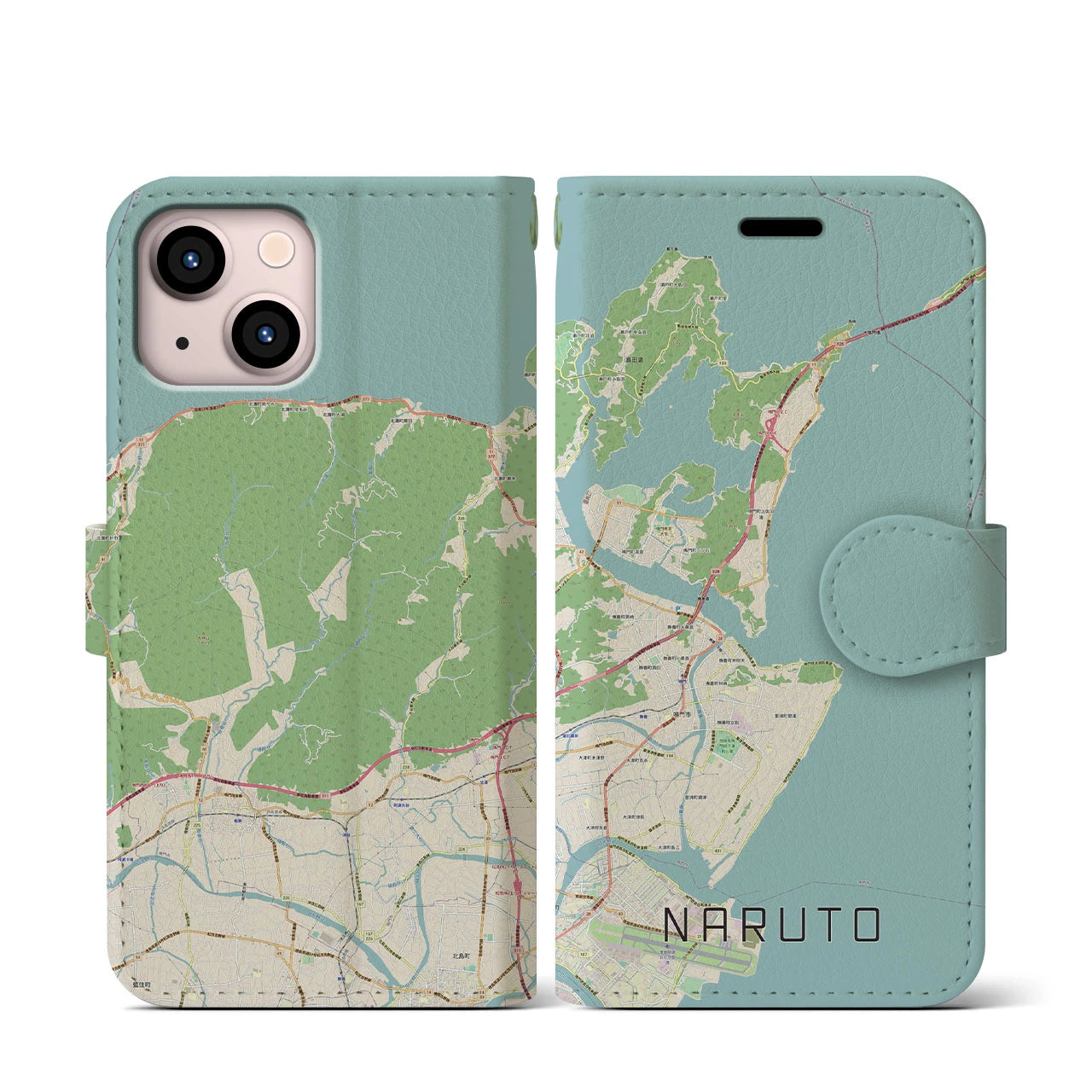 【鳴門(徳島県)】地図柄iPhoneケース(手帳タイプ)ナチュラル・iPhone 13 mini 用