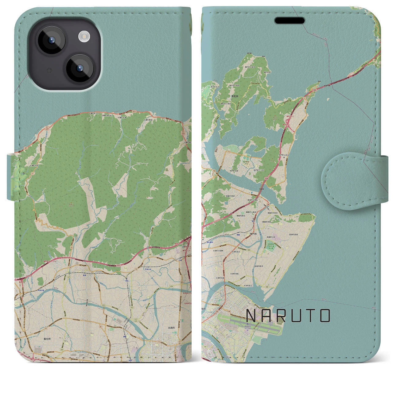 【鳴門(徳島県)】地図柄iPhoneケース(手帳タイプ)ナチュラル・iPhone 14 Plus 用