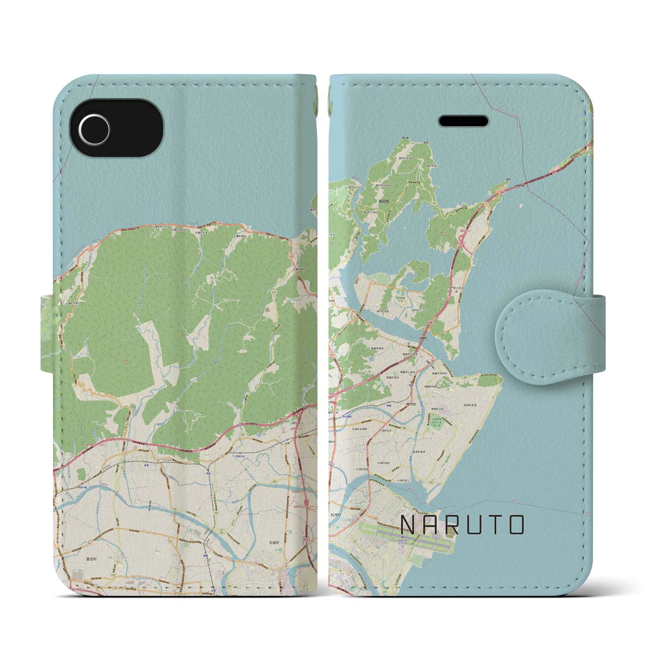 【鳴門(徳島県)】地図柄iPhoneケース(手帳タイプ)ナチュラル・iPhone SE(第3 / 第2世代) / 8 / 7 / 6s / 6 用