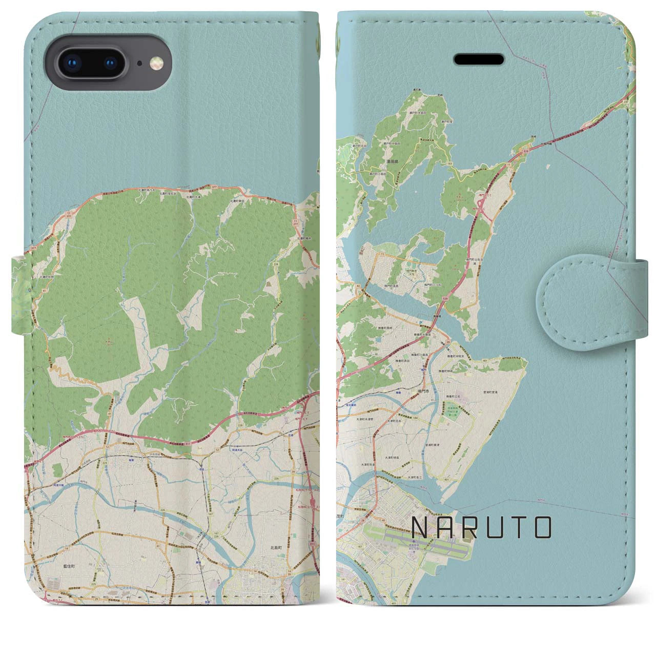 【鳴門(徳島県)】地図柄iPhoneケース(手帳タイプ)ナチュラル・iPhone 8Plus /7Plus / 6sPlus / 6Plus 用