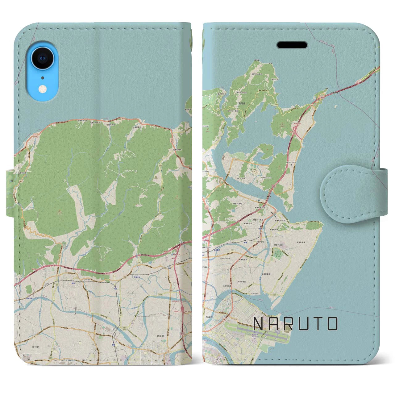 【鳴門(徳島県)】地図柄iPhoneケース(手帳タイプ)ナチュラル・iPhone XR 用