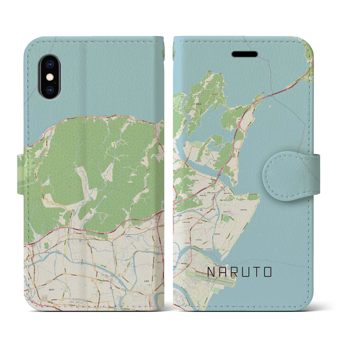 【鳴門(徳島県)】地図柄iPhoneケース(手帳タイプ)ナチュラル・iPhone XS / X 用