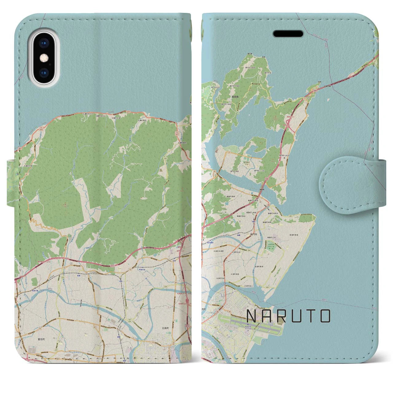 【鳴門(徳島県)】地図柄iPhoneケース(手帳タイプ)ナチュラル・iPhone XS Max 用