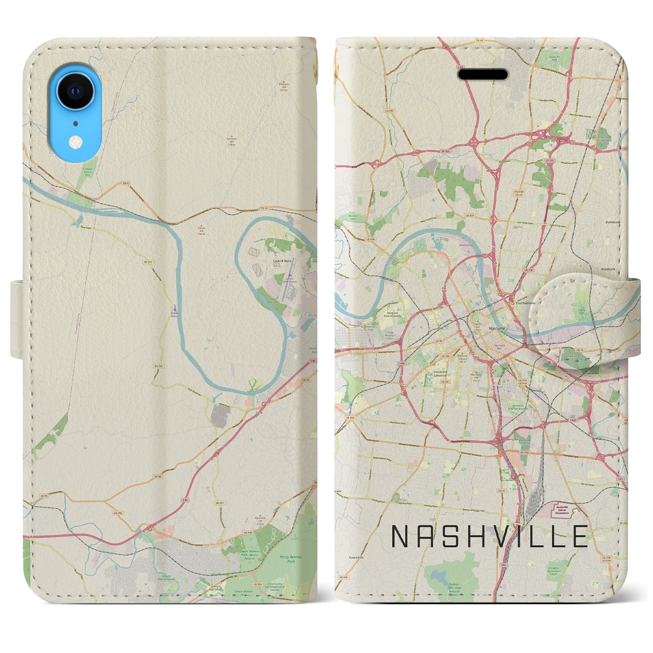 【ナッシュビル(アメリカ)】地図柄iPhoneケース(手帳タイプ)ナチュラル・iPhone XR 用