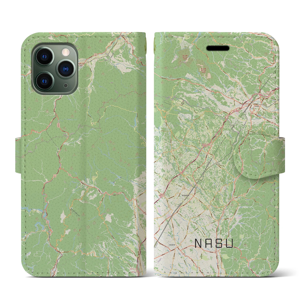 【那須(栃木県)】地図柄iPhoneケース(手帳タイプ)ナチュラル・iPhone 11 Pro 用