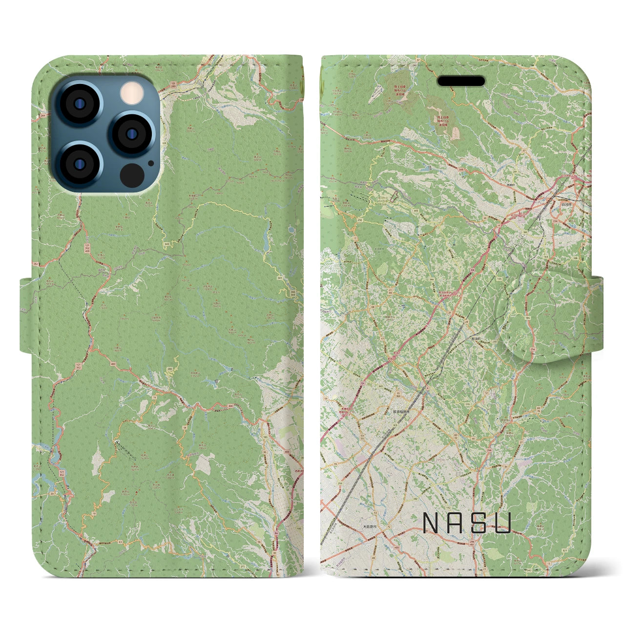 【那須(栃木県)】地図柄iPhoneケース(手帳タイプ)ナチュラル・iPhone 12 / 12 Pro 用