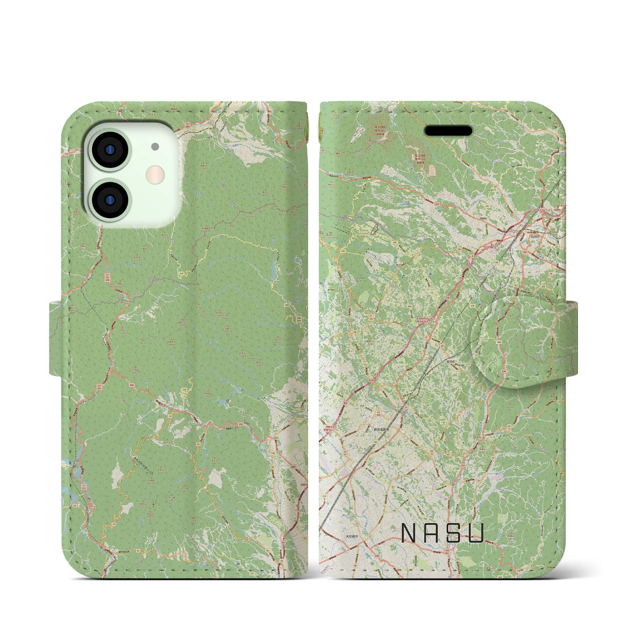 【那須(栃木県)】地図柄iPhoneケース(手帳タイプ)ナチュラル・iPhone 12 mini 用