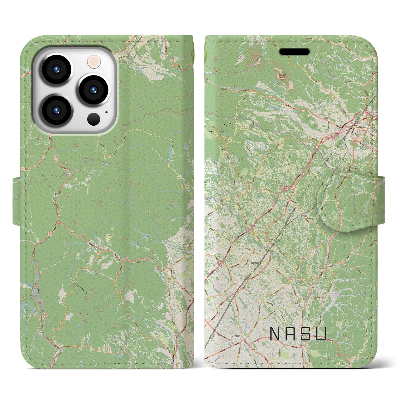 【那須(栃木県)】地図柄iPhoneケース(手帳タイプ)ナチュラル・iPhone 13 Pro 用