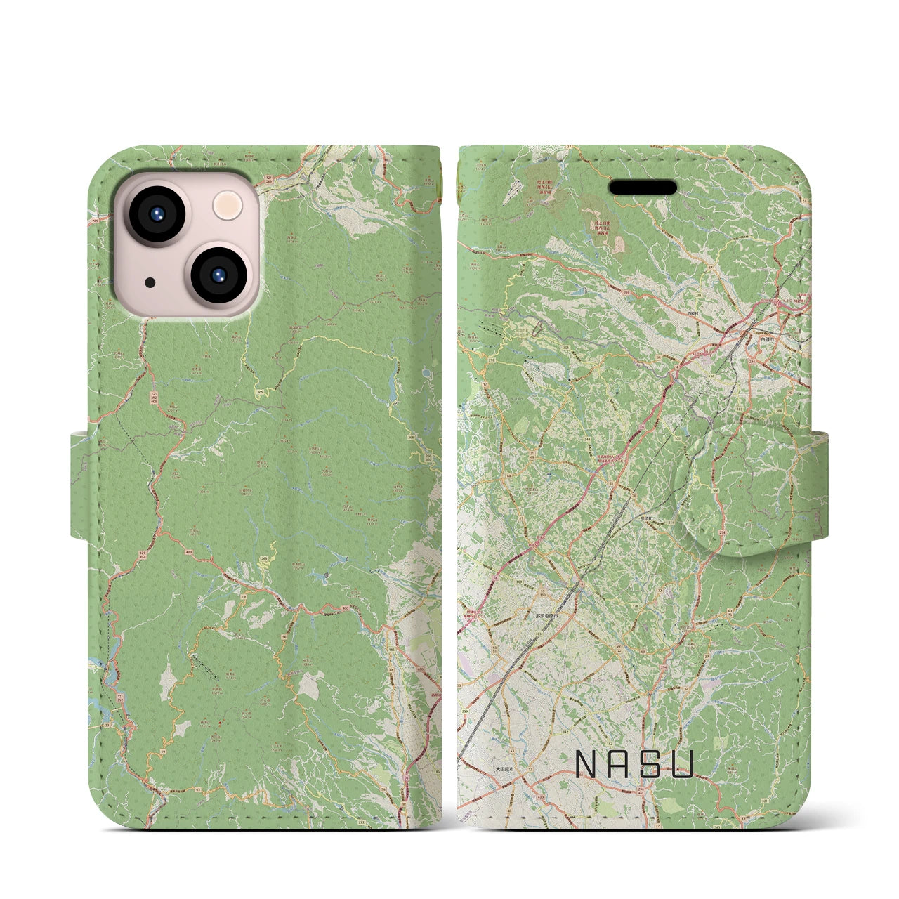 【那須(栃木県)】地図柄iPhoneケース(手帳タイプ)ナチュラル・iPhone 13 mini 用