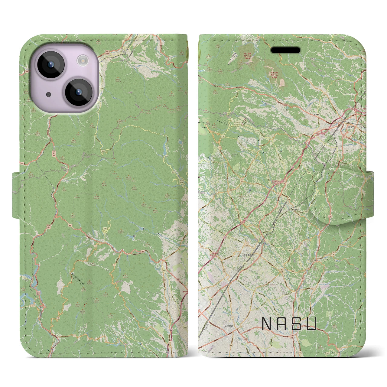 【那須(栃木県)】地図柄iPhoneケース(手帳タイプ)ナチュラル・iPhone 14 用