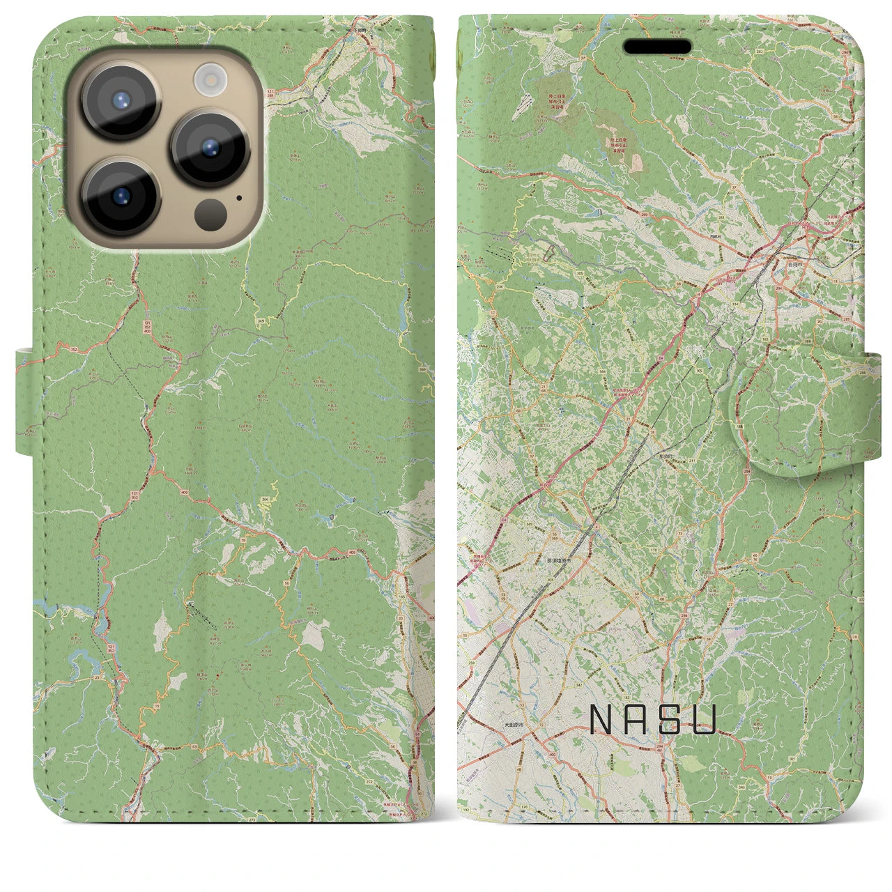 【那須(栃木県)】地図柄iPhoneケース(手帳タイプ)ナチュラル・iPhone 14 Pro Max 用