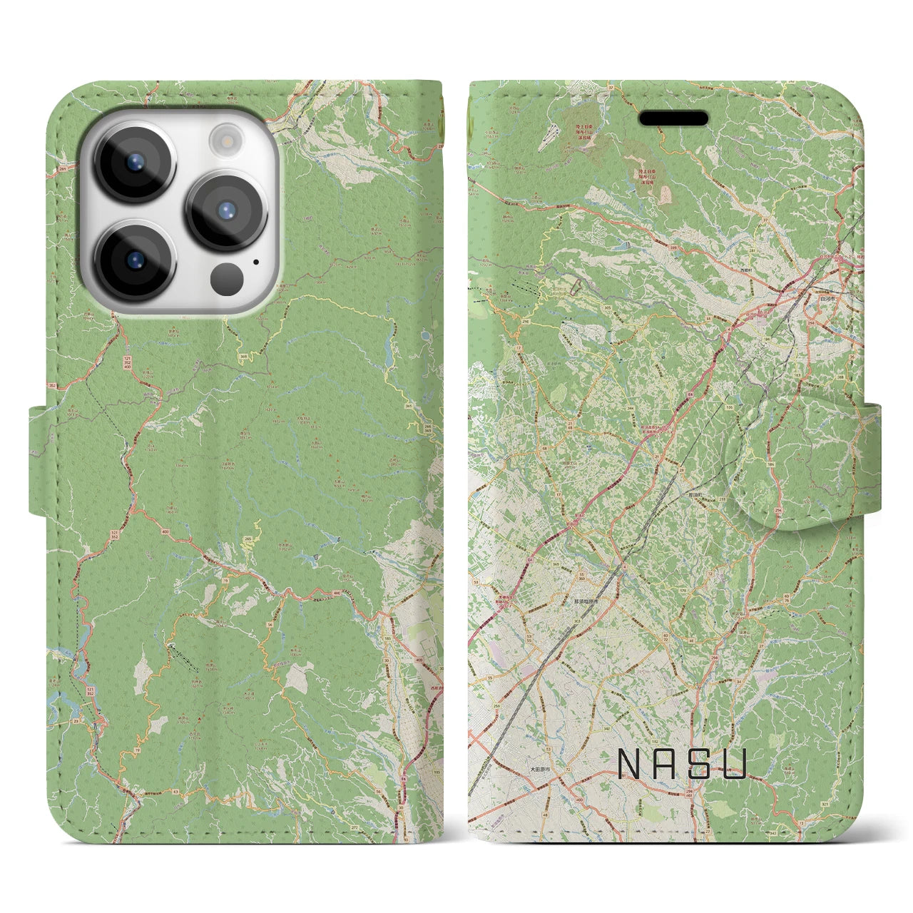 【那須(栃木県)】地図柄iPhoneケース(手帳タイプ)ナチュラル・iPhone 14 Pro 用