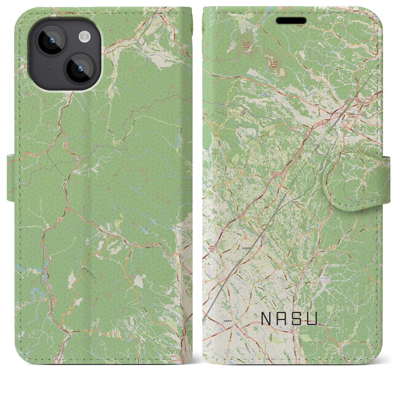 【那須(栃木県)】地図柄iPhoneケース(手帳タイプ)ナチュラル・iPhone 14 Plus 用
