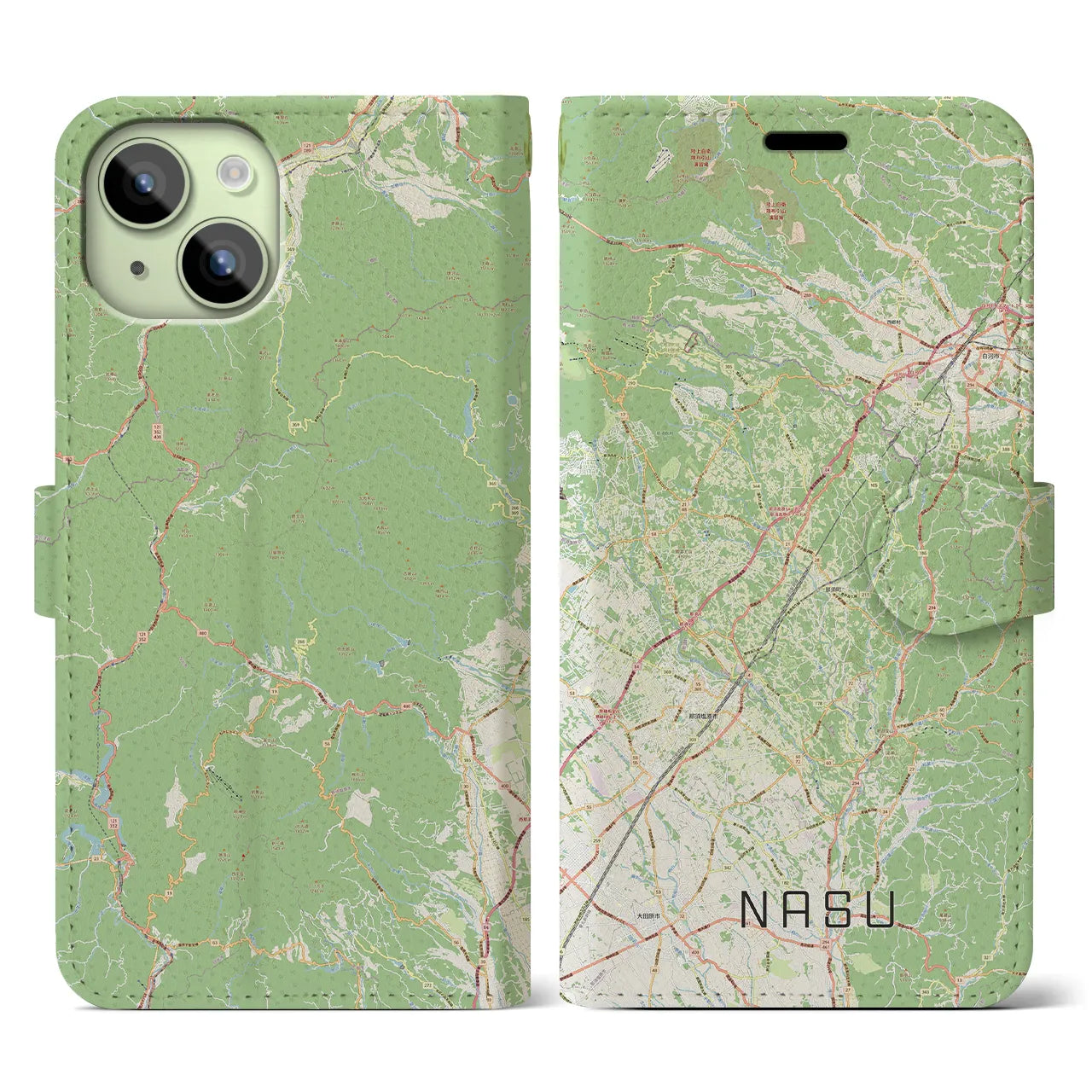 【那須(栃木県)】地図柄iPhoneケース(手帳タイプ)ナチュラル・iPhone 15 用