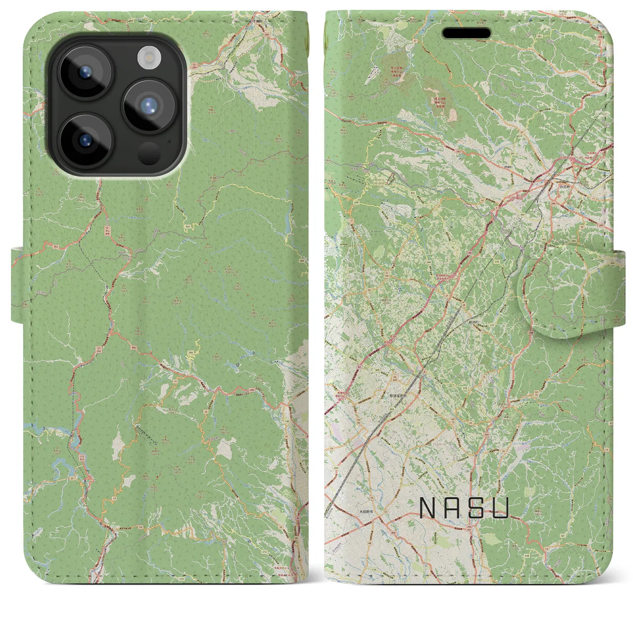 【那須(栃木県)】地図柄iPhoneケース(手帳タイプ)ナチュラル・iPhone 15 Pro Max 用
