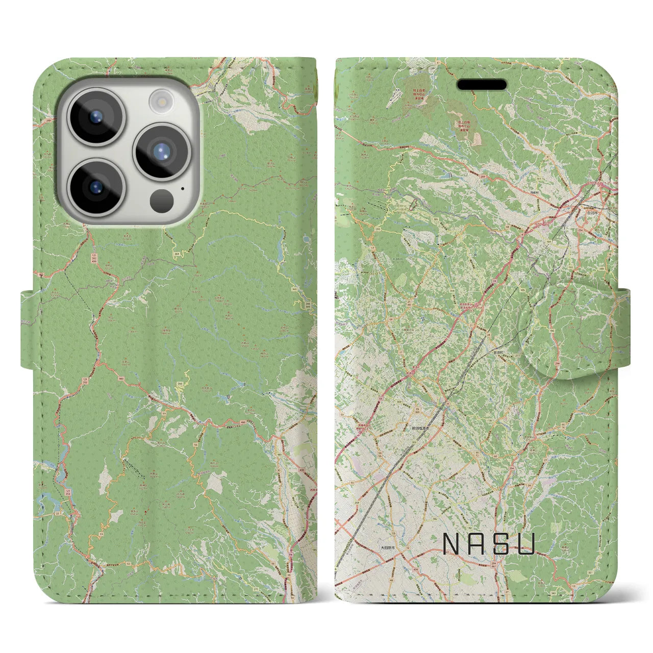 【那須(栃木県)】地図柄iPhoneケース(手帳タイプ)ナチュラル・iPhone 15 Pro 用