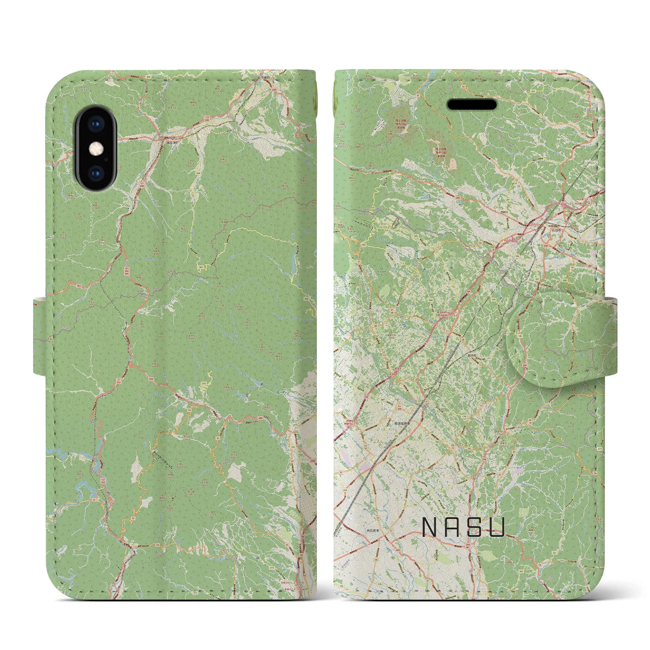 【那須(栃木県)】地図柄iPhoneケース(手帳タイプ)ナチュラル・iPhone XS / X 用