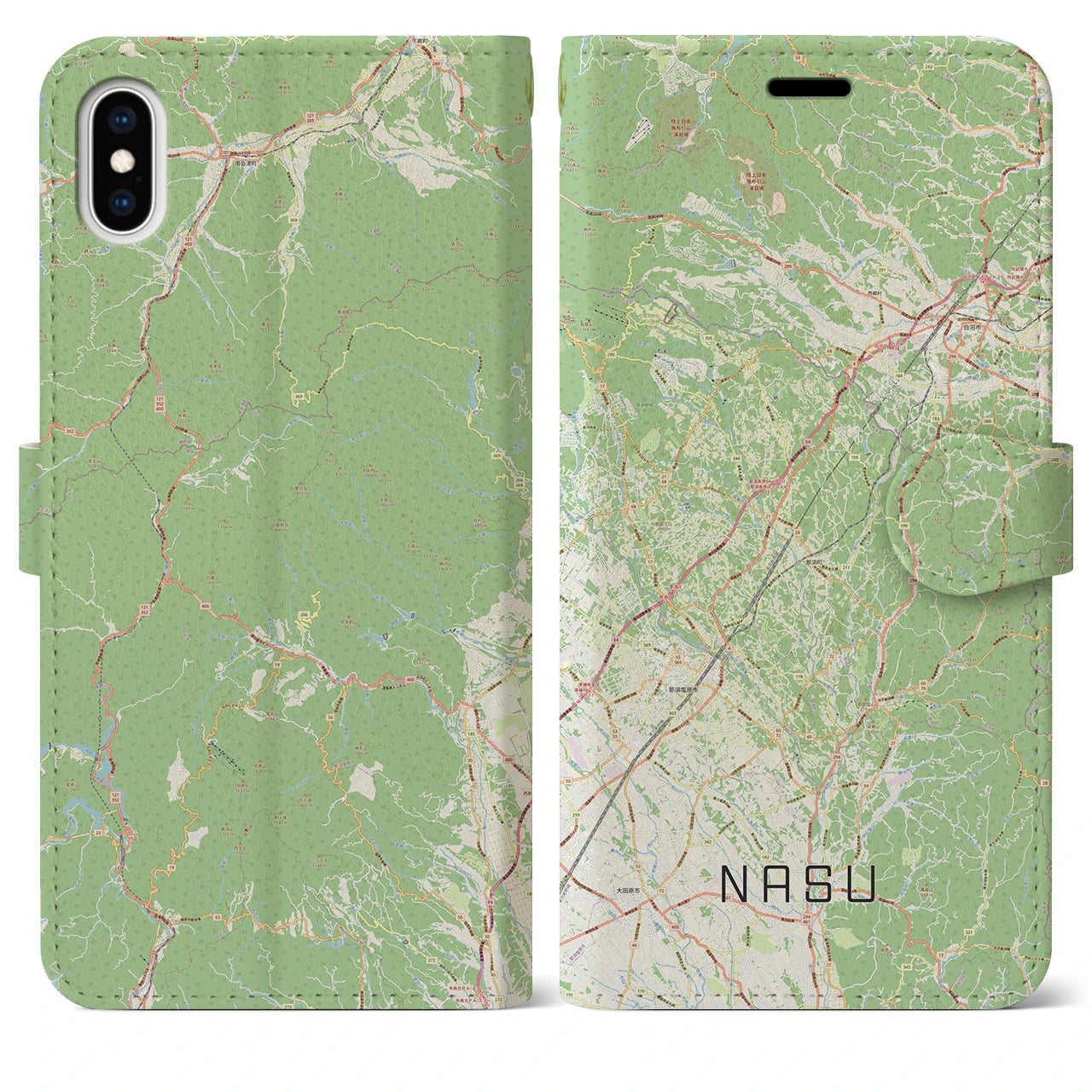 【那須(栃木県)】地図柄iPhoneケース(手帳タイプ)ナチュラル・iPhone XS Max 用