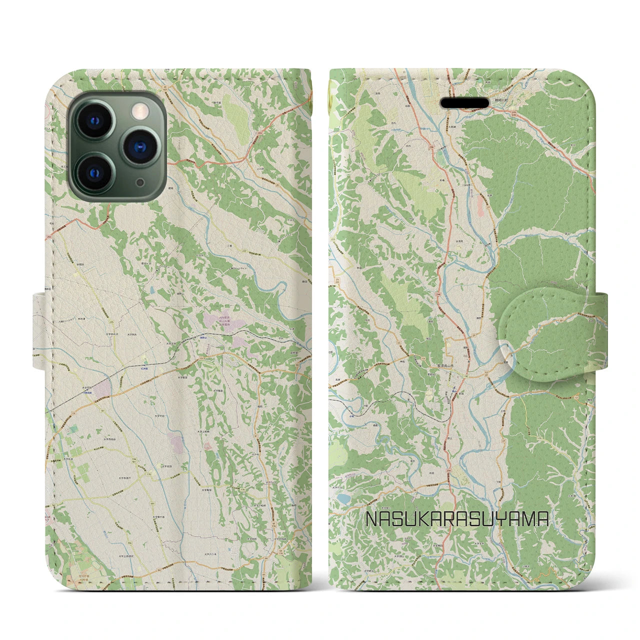 【那須烏山(栃木県)】地図柄iPhoneケース(手帳タイプ)ナチュラル・iPhone 11 Pro 用