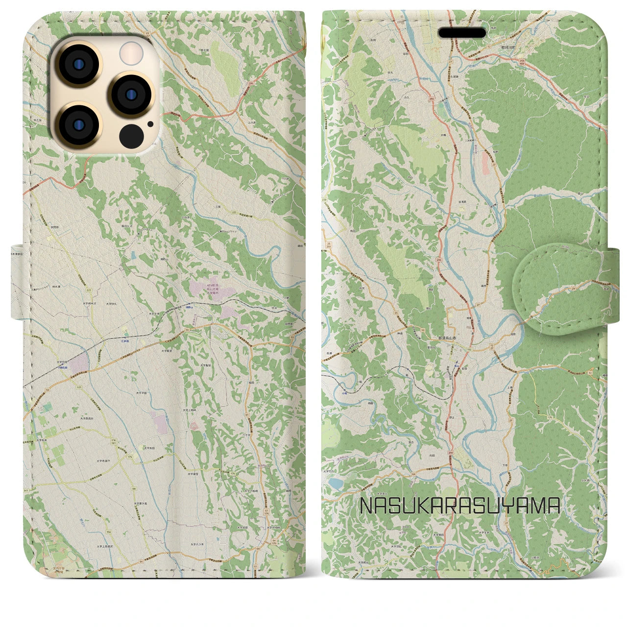 【那須烏山(栃木県)】地図柄iPhoneケース(手帳タイプ)ナチュラル・iPhone 12 Pro Max 用