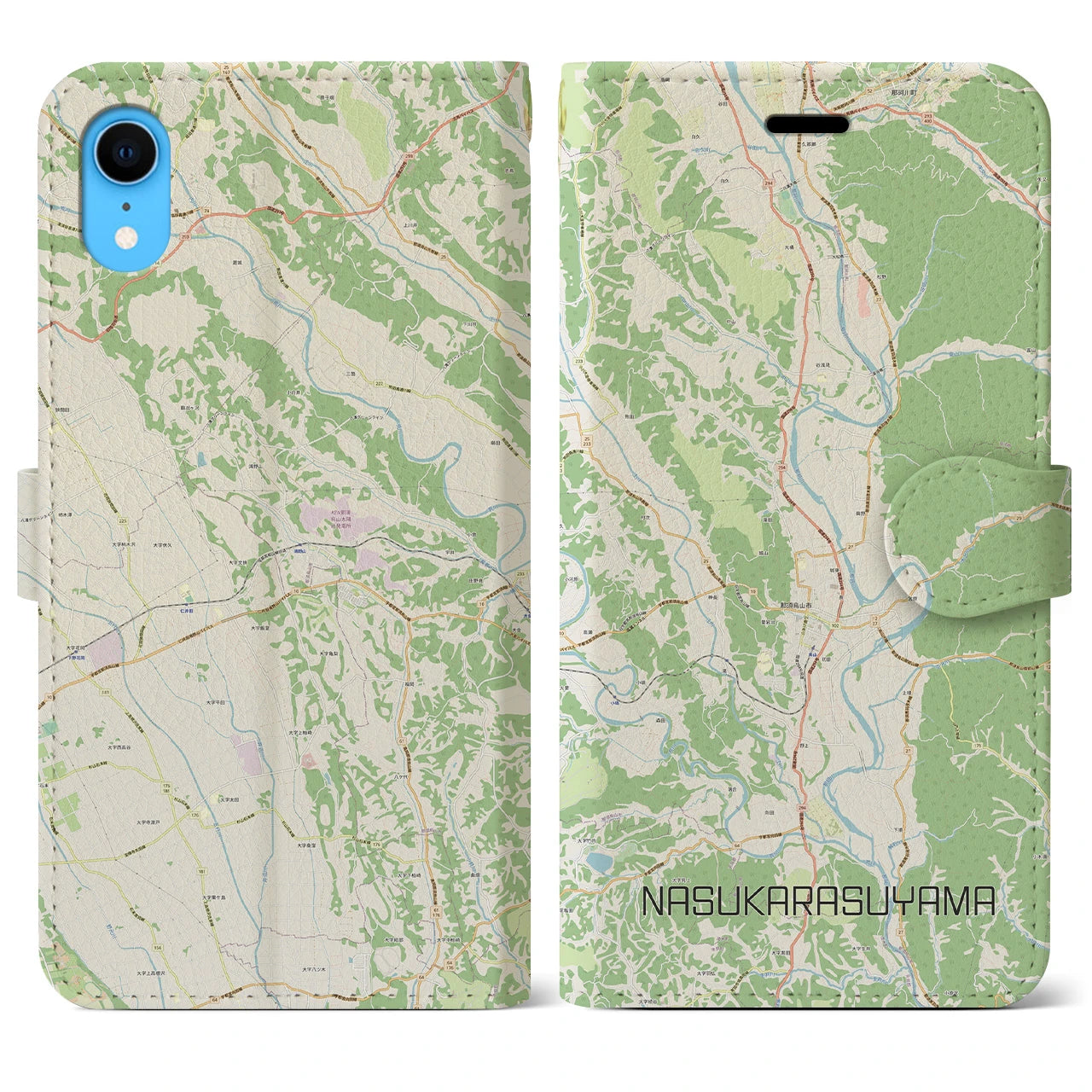 【那須烏山(栃木県)】地図柄iPhoneケース(手帳タイプ)ナチュラル・iPhone XR 用