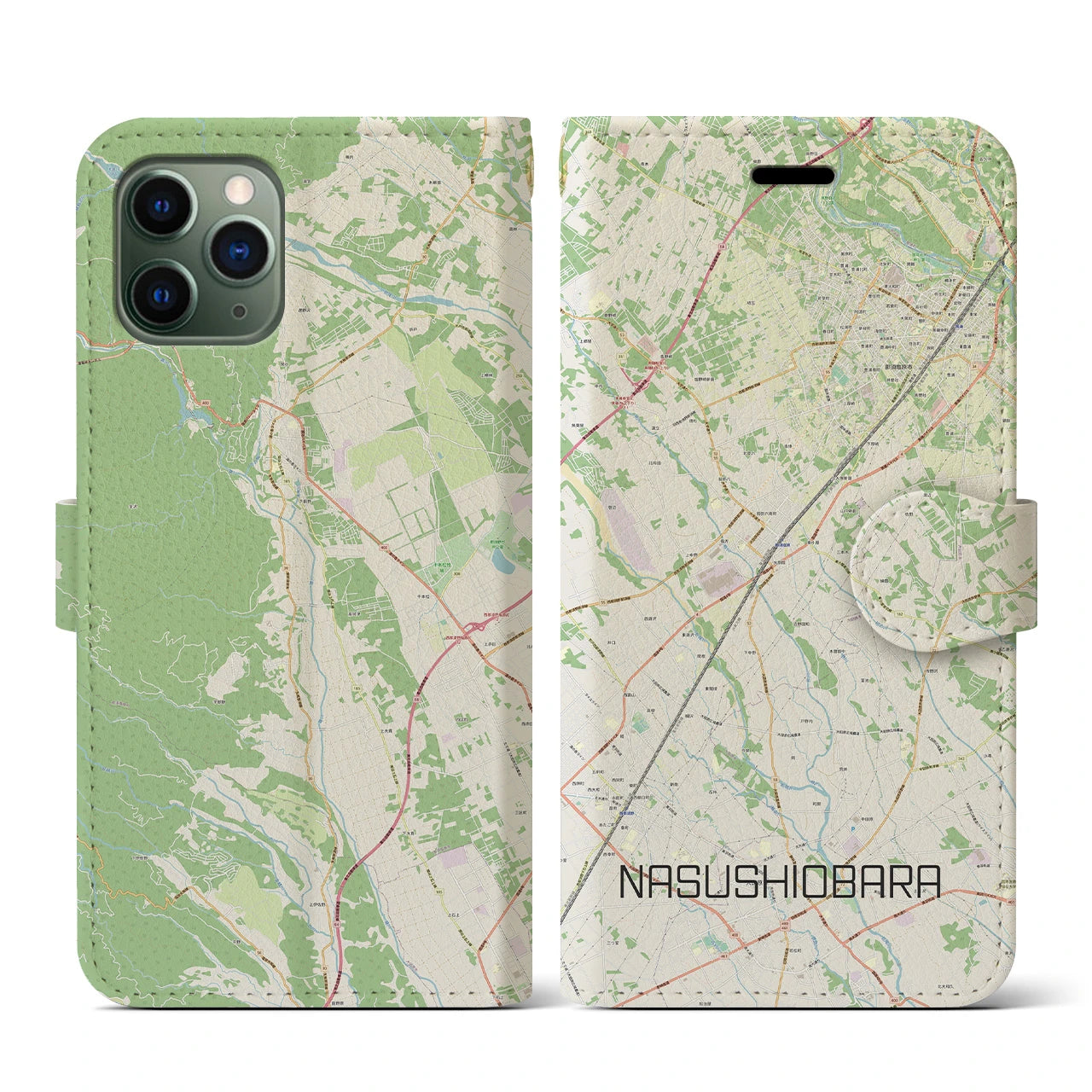 【那須塩原(栃木県)】地図柄iPhoneケース(手帳タイプ)ナチュラル・iPhone 11 Pro 用
