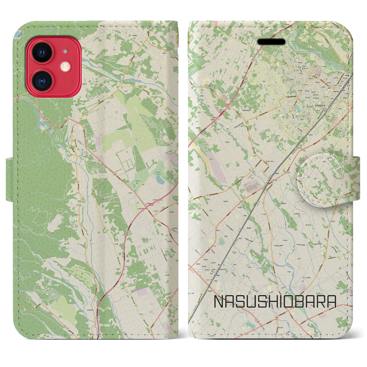 【那須塩原(栃木県)】地図柄iPhoneケース(手帳タイプ)ナチュラル・iPhone 11 用