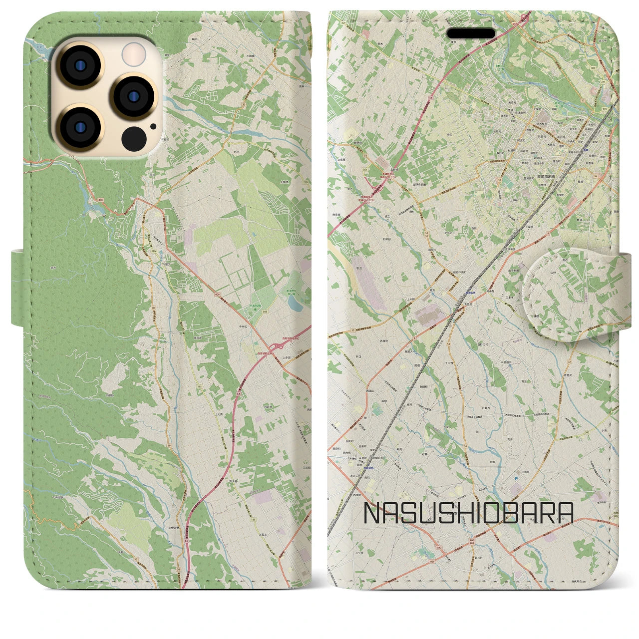 【那須塩原(栃木県)】地図柄iPhoneケース(手帳タイプ)ナチュラル・iPhone 12 Pro Max 用