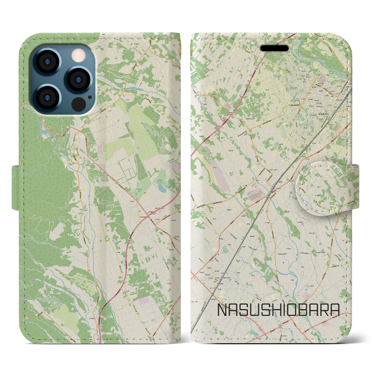 【那須塩原(栃木県)】地図柄iPhoneケース(手帳タイプ)ナチュラル・iPhone 12 / 12 Pro 用