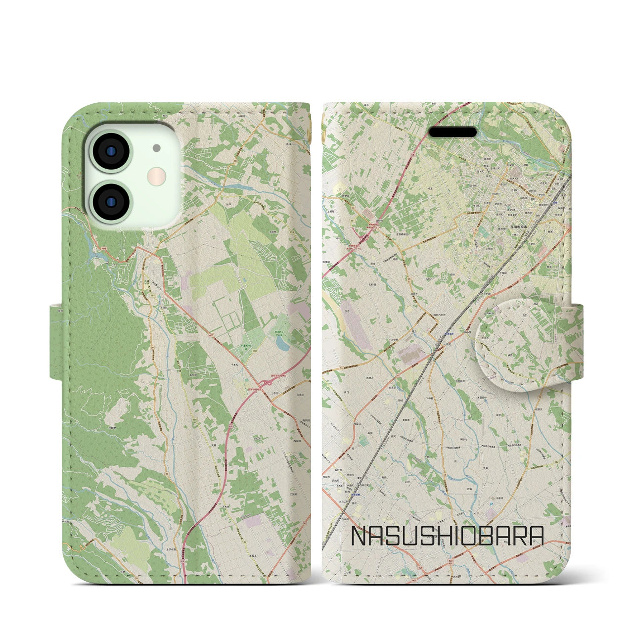 【那須塩原(栃木県)】地図柄iPhoneケース(手帳タイプ)ナチュラル・iPhone 12 mini 用