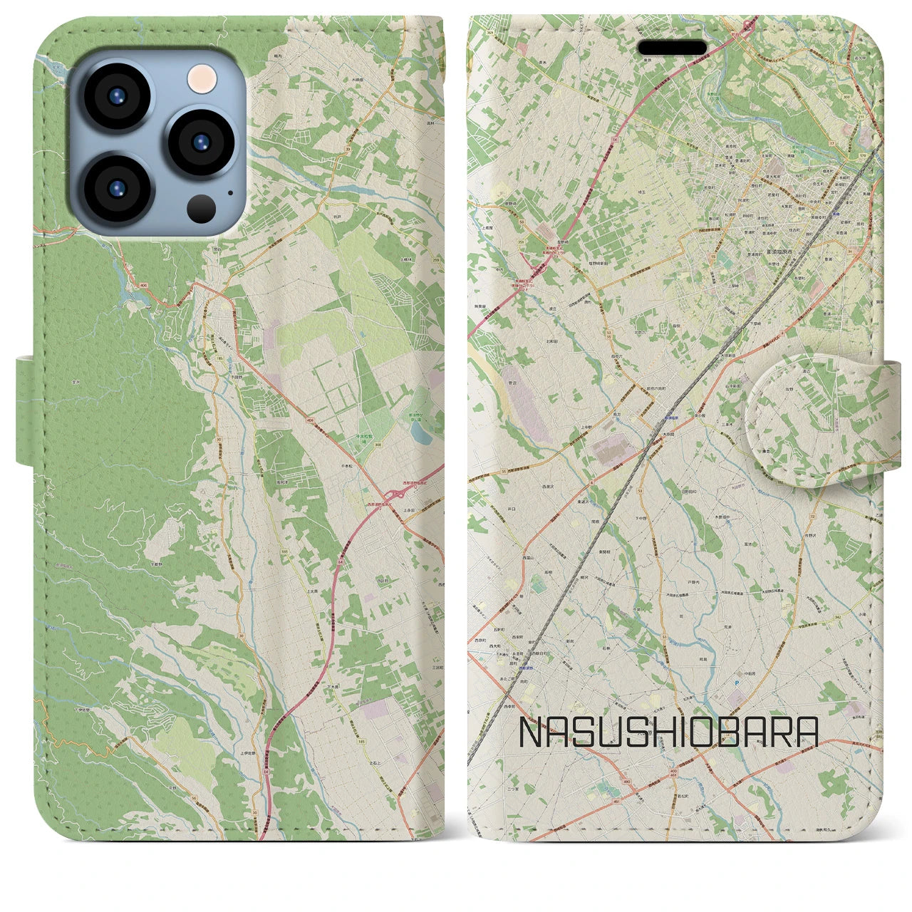【那須塩原(栃木県)】地図柄iPhoneケース(手帳タイプ)ナチュラル・iPhone 13 Pro Max 用