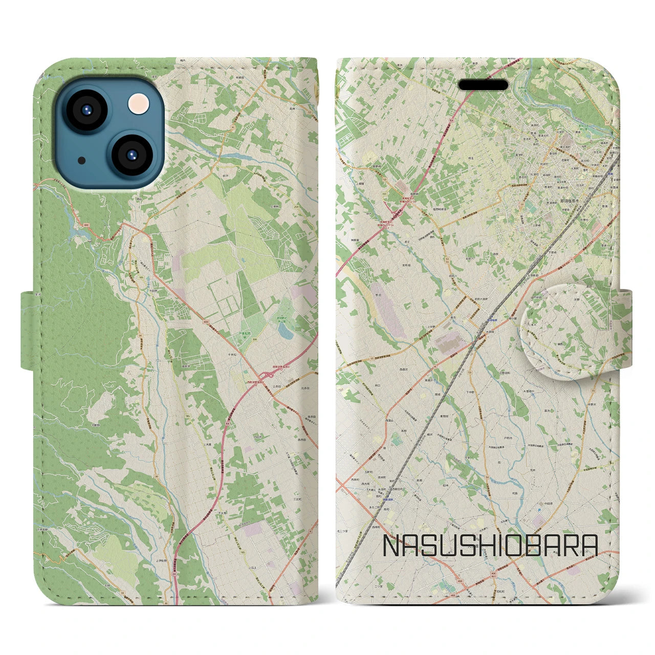 【那須塩原(栃木県)】地図柄iPhoneケース(手帳タイプ)ナチュラル・iPhone 13 用