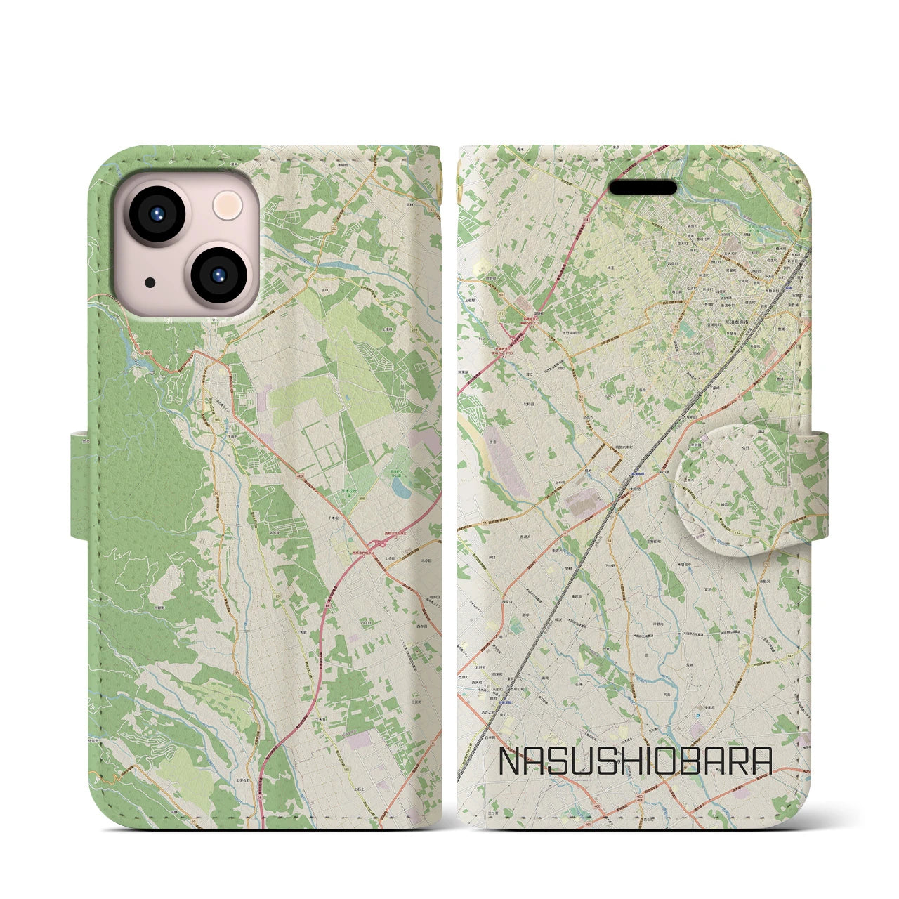 【那須塩原(栃木県)】地図柄iPhoneケース(手帳タイプ)ナチュラル・iPhone 13 mini 用