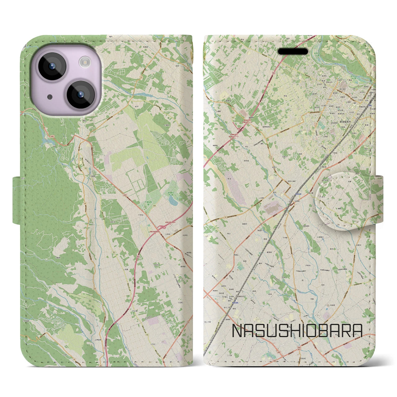 【那須塩原(栃木県)】地図柄iPhoneケース(手帳タイプ)ナチュラル・iPhone 14 用