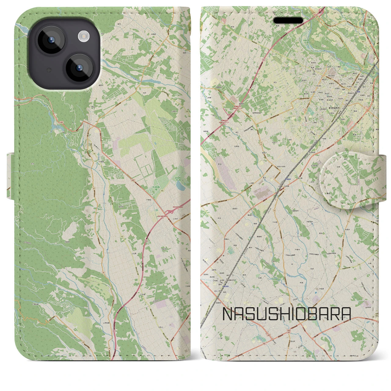 【那須塩原(栃木県)】地図柄iPhoneケース(手帳タイプ)ナチュラル・iPhone 14 Plus 用