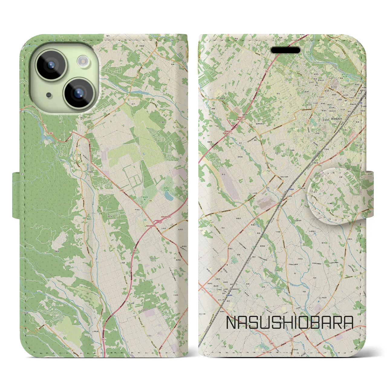 【那須塩原(栃木県)】地図柄iPhoneケース(手帳タイプ)ナチュラル・iPhone 15 用
